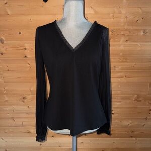 White House Black Market Elegant Black V-Neck Women's Top L